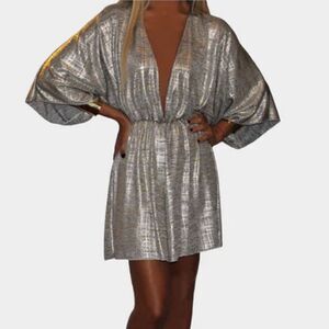 Regine Chevallier Metallic Kimono Style Jumpsuit Romper
